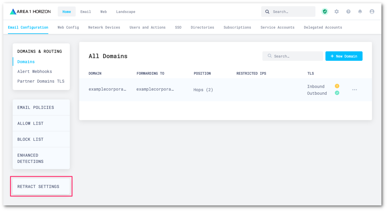 Access the retract settings in Cloud Email Security